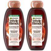 Garnier Whole Blends Smoothing Shampoo with Coconut Oil & Cocoa Butter for Frizzy Hair, Provides Up to 24 Hours of Anti-Frizz, Humidity Control and Smoothness, Vegan Formula, 22 fl oz, 2 Count