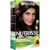 Garnier Nutrisse Ultra Crème Hair Color, Permanent Hair Dye with 100% Gray Coverage, Vegan & Cruelty-Free, 30 Darkest Brown (Sweet Cola), 1 Count