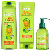 Garnier Fructis Sleek & Shine Shampoo and Conditioner Set with Anti-Frizz Serum for Frizzy Hair, Up to 72H of Frizz Control, Smooths Flyaways & Boosts Shine, 3 Items 29.6 Fl Oz (Packaging May Vary)