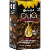 Garnier Olia Hair Color, Ammonia-Free Permanent Hair Dye, Oil-Powered Formula for 100% Gray Coverage and 3x Shinier Hair, Vegan & Cruelty Free, 6.3 Light Golden Brown, 1 Count