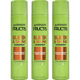 Garnier Fructis Sleek & Shine Hairspray, Provides 24-Hour Anti-Humidity and Frizz Control, Extra Strong Hold, Infused with Bamboo Extract for Ultra-Smooth Hair, 8.25 oz, 3 Count (Packaging May Vary)