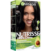 Garnier Nutrisse Ultra Crème Hair Color, Permanent Hair Dye with 100% Gray Coverage, Vegan & Cruelty-Free, 10 Black (Licorice), 1 Count