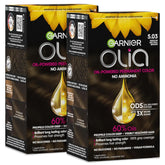 Garnier Olia Hair Color, Ammonia-Free Permanent Hair Dye, Oil-Powered Formula for 100% Gray Coverage and 3x Shinier Hair, Vegan & Cruelty Free, 5.03 Medium Neutral Brown, 2 Count