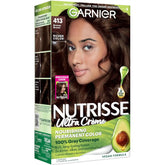 Garnier Nutrisse Ultra Crème Hair Color, Permanent Hair Dye with 100% Gray Coverage, Vegan & Cruelty-Free, 413 Bronze Brown (Bronze Sugar), 1 Count