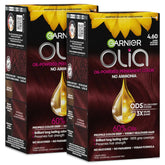 Garnier Olia Hair Color, Ammonia-Free Permanent Hair Dye, Oil-Powered Formula for 100% Gray Coverage and 3x Shinier Hair, Vegan & Cruelty Free, 4.60 Dark Intense Auburn, 2 Count