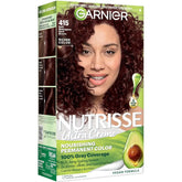 Garnier Nutrisse Ultra Crème Hair Color, Permanent Hair Dye with 100% Gray Coverage, Vegan & Cruelty-Free, 415 Soft Mahogany Dark Brown (Raspberry Truffle), 1 Count