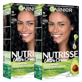 Garnier Nutrisse Ultra Crème Hair Color, Permanent Hair Dye with 100% Gray Coverage, Vegan & Cruelty-Free, 11 Blackest Black (Peppercorn), 2 Count