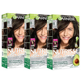 Garnier Nutrisse Ultra Coverage Hair Color, Permanent Hair Dye for Up to 8 Weeks of Stubborn Gray Coverage, Vegan & Cruelty-Free, 400 Deep Dark Brown (Sweet Pecan), 3 Count