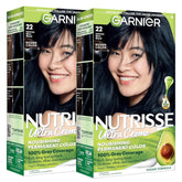 Garnier Nutrisse Ultra Crème Hair Color, Permanent Hair Dye with 100% Gray Coverage, Vegan & Cruelty-Free, 22 Intense Blue Black (Mulberry), 2 Count