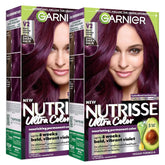 Garnier Nutrisse Ultra Color Hair Color, Permanent Hair Dye for Up to 8 Weeks of Bold, Vibrant, Fade-Resistant Results, Vegan & Cruelty-Free, V2 Dark Intense Violet (Spiced Plum), 2 Count