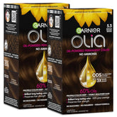 Garnier Olia Hair Color, Ammonia-Free Permanent Hair Dye, Oil-Powered Formula for 100% Gray Coverage and 3x Shinier Hair, Vegan & Cruelty Free, 5.3 Medium Golden Brown, 2 Count