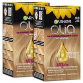 Garnier Olia Hair Color, Ammonia-Free Permanent Hair Dye, Oil-Powered Formula for 100% Gray Coverage and 3x Shinier Hair, Vegan & Cruelty Free, 9.0 Light Blonde, 2 Count