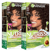 Garnier Nutrisse Ultra Crème Hair Color, Permanent Hair Dye with 100% Gray Coverage, Vegan & Cruelty-Free, 33 Darkest Golden Brown (Caramel Fudge), 2 Count