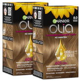 Garnier Olia Hair Color, Ammonia-Free Permanent Hair Dye, Oil-Powered Formula for 100% Gray Coverage and 3x Shinier Hair, Vegan & Cruelty Free, 8.0 Medium Blonde, 2 Count