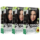 Garnier Nutrisse Ultra Coverage Hair Color, Permanent Hair Dye for Up to 8 Weeks of Stubborn Gray Coverage, Vegan & Cruelty-Free, 200 Deep Soft Black (Black Sesame), 3 Count
