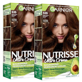 Garnier Nutrisse Ultra Crème Hair Color, Permanent Hair Dye with 100% Gray Coverage, Vegan & Cruelty-Free, 535 Medium Gold Mahogany Brown (Chocolate Caramel), 2 Count