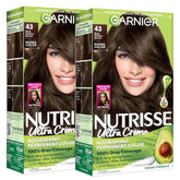 Garnier Nutrisse Ultra Crème Hair Color, Permanent Hair Dye with 100% Gray Coverage, Vegan & Cruelty-Free, 43 Dark Golden Brown (Cocoa Bean), 2 Count