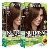 Garnier Nutrisse Ultra Crème Hair Color, Permanent Hair Dye with 100% Gray Coverage, Vegan & Cruelty-Free, 50 Medium Natural Brown (Truffle), 2 Count
