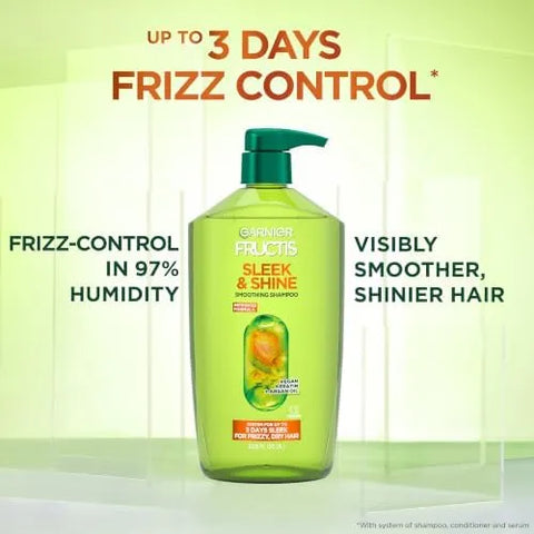 Garnier Fructis Sleek & Shine Shampoo, Smoothing Shampoo for Frizzy, Dry Hair with Argan Oil and Vegan Keratin, 33.8 Fl Oz (Packaging May Vary) (Pack of 2)