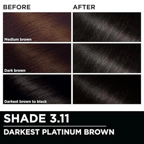 Garnier Hair Color Olia Ammonia-Free Brilliant Color Oil-Rich Permanent Hair Dye, 3.11 Darkest Platinum Brown, 1 Count (Packaging May Vary) (Pack of 2)