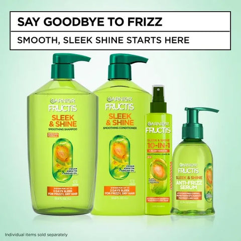 Garnier Fructis Sleek & Shine 10-in-1 Leave In Conditioner Spray for Dry, Frizzy Hair, Heat Protectant Up to 450F with Argan Oil & Plant Keratin, Provides Flyaway and Frizz Control, 8.1 Fl Oz (2 Pack)