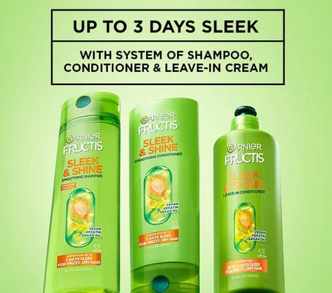 Garnier Fructis Sleek & Shine XL Leave-In Conditioner Cream, Anti-Frizz Hair Treatment with Plant Keratin + Argan Oil, Controls Frizz and Provides Smoothness For Frizzy, Dry Hair, Value, 16.9 Fl Oz