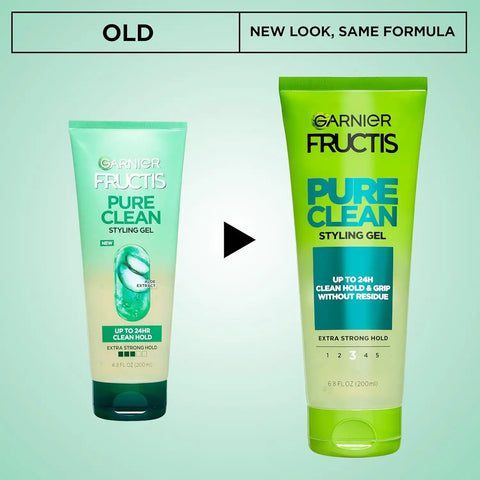 Garnier Fructis Pure Clean Styling Hair Gel, Extra Strong Hold for Up to 24HRs, Non-Flaking, Non-Sticky Formula with Aloe Extract, Made for All Hair Types, 6.8 fl oz, 2 Count (Packaging May Vary)