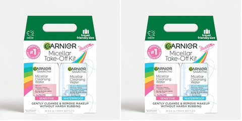 Garnier Micellar Water Travel Size Take-off Kit, All-In-1 Facial Cleanser & Makeup Remover, Mini All-In-1 Micellar + Mini Remover for Waterproof Makeup (Pack of 2)