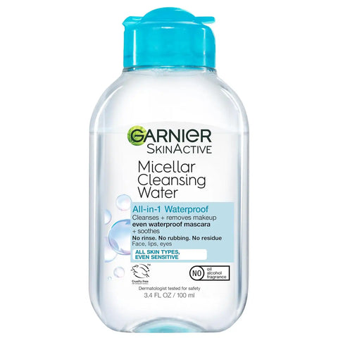 Garnier Micellar Water Travel Size Take-off Kit, All-In-1 Facial Cleanser & Makeup Remover, Mini All-In-1 Micellar + Mini Remover for Waterproof Makeup (Pack of 2)