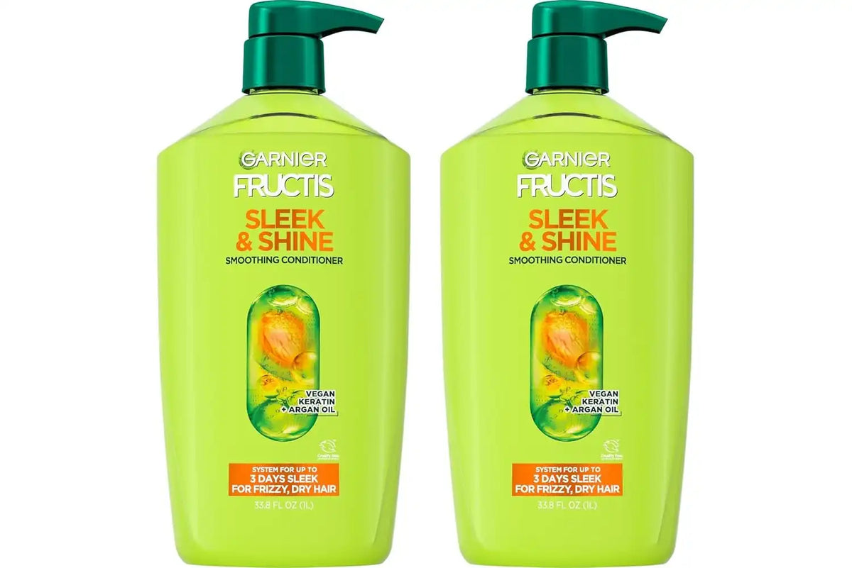 Garnier Fructis Sleek & Shine Conditioner, Smoothing Conditioner for Frizzy, Dry Hair with Argan Oil and Vegan Keratin, 33.8 Fl Oz (Packaging May Vary) (Pack of 2)