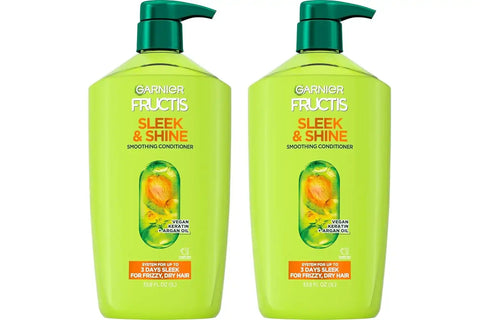 Garnier Fructis Sleek & Shine Conditioner, Smoothing Conditioner for Frizzy, Dry Hair with Argan Oil and Vegan Keratin, 33.8 Fl Oz (Packaging May Vary) (Pack of 2)
