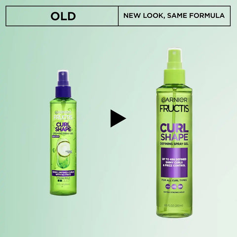 Garnier Fructis Style Curl Shape Defining Spray Hair Gel, Strong Hold Frizz Control for Curly, Wavy, and Coily Hair, Nourishing Formula, 8.5 fl oz, 3 Count (Packaging May Vary)