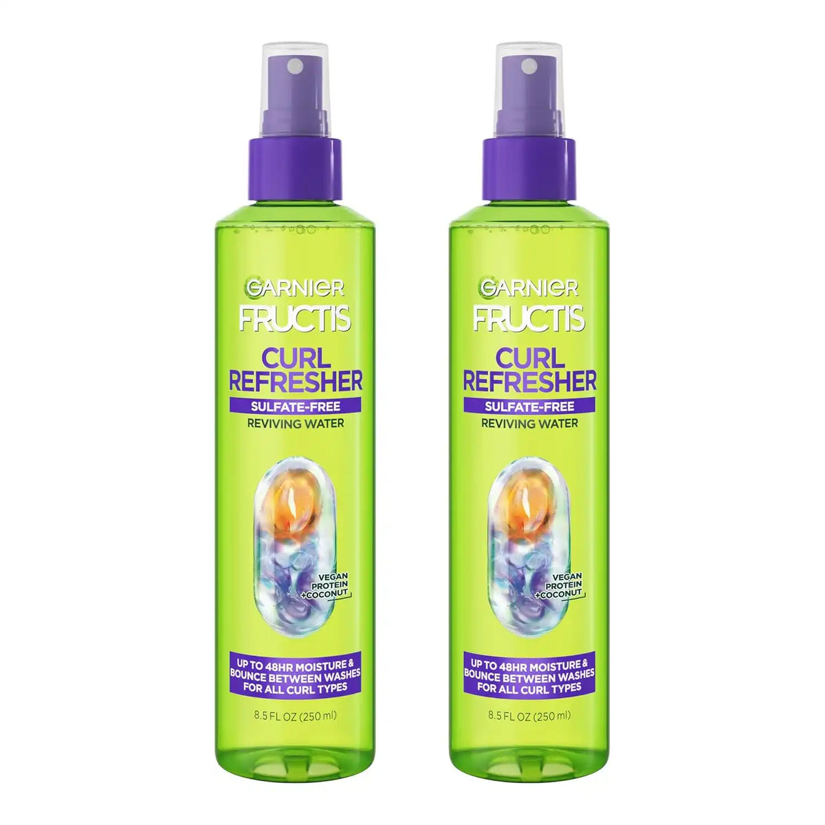 Garnier Fructis Curl Refresher Reviving Water Spray, Sulfate Free, 8.5 Fl Oz, 2 Count (Packaging May Vary)