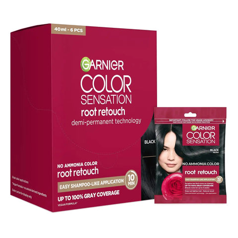 Garnier Color Sensation Root Retouch, Demi Permanent Hair Dye for Roots with 100% Gray Coverage and No Ammonia, Black Hair Dye 1.0, Pack of 6 (Packaging May Vary)