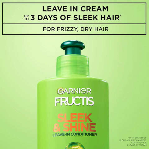 Garnier Fructis Sleek & Shine Leave-In Conditioner Cream, Anti-Frizz Hair Treatment with Plant Keratin + Argan Oil, Controls Frizz and Provides Smoothness For Frizzy, Dry Hair, 10.2 Fl Oz (Pack of 2)