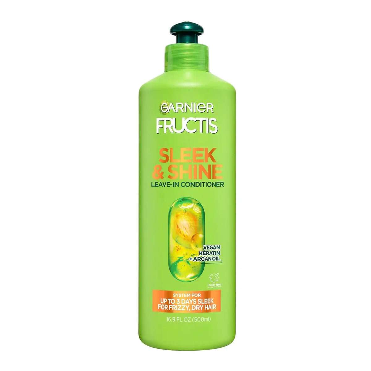 Garnier Fructis Sleek & Shine XL Leave-In Conditioner Cream, Anti-Frizz Hair Treatment with Plant Keratin + Argan Oil, Controls Frizz and Provides Smoothness For Frizzy, Dry Hair, Value, 16.9 Fl Oz
