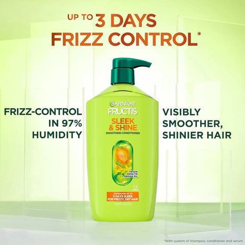 Garnier Fructis Sleek & Shine Conditioner, Smoothing Conditioner for Frizzy, Dry Hair with Argan Oil and Vegan Keratin, 33.8 Fl Oz (Packaging May Vary)