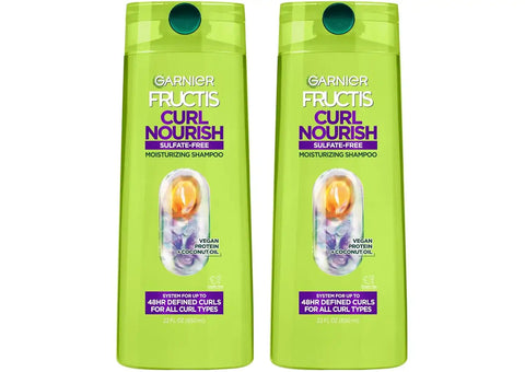 Garnier Fructis Curl Nourish Moisturizing Shampoo for Curly Hair, Plant Protein and Coconut Oil Formula, Up to 48HR of Curl Definition, Sulfate Free & Vegan, 22 Fl Oz, 2 Count (Packaging May Vary)