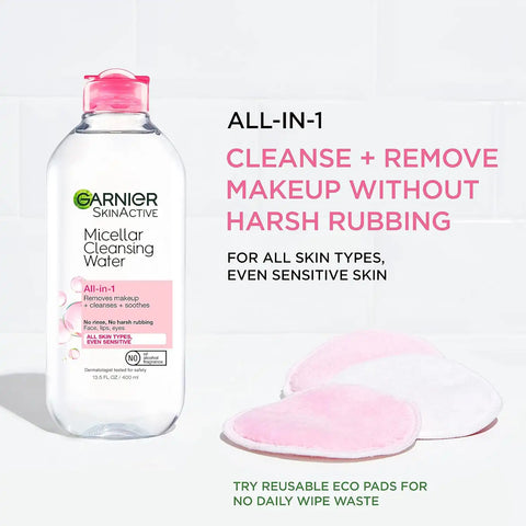 Garnier Micellar Cleansing Water, For All Skin Types, 13.5 fl oz + Micellar Cleansing Water, For Waterproof Makeup, 3.4 fl oz