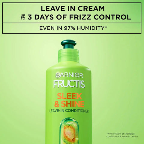 Garnier Fructis Sleek & Shine XL Leave-In Conditioner Cream, Anti-Frizz Hair Treatment with Plant Keratin + Argan Oil, Controls Frizz and Provides Smoothness For Frizzy, Dry Hair, Value, 16.9 Fl Oz