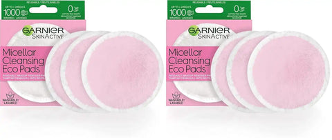 Garnier Micellar Cleansing Eco Pads, Reusable, 3 Ultra-soft Microfiber Pads, 1 Count (Packaging May Vary) (Pack of 2)