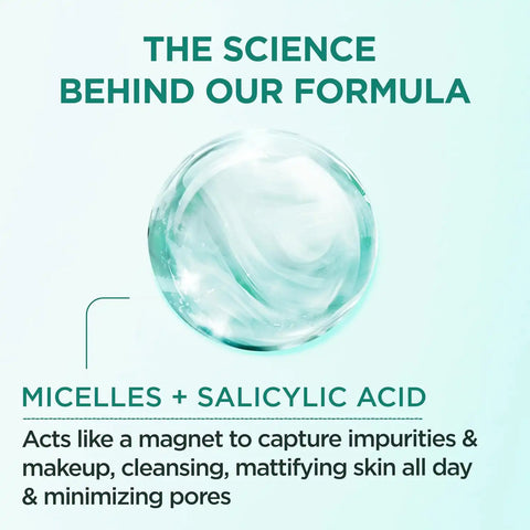 Garnier Micellar Water with Salicylic Acid, All-in-1 Mattifying Facial Cleanser and Makeup Remover for Oily and Acne Prone Skin, 13.5 Fl Oz