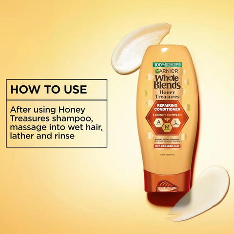 Garnier Whole Blends Honey Treasures Repairing Conditioner, for Dry, Damaged Hair, 22 Fl Oz, 2 Count (Packaging May Vary)