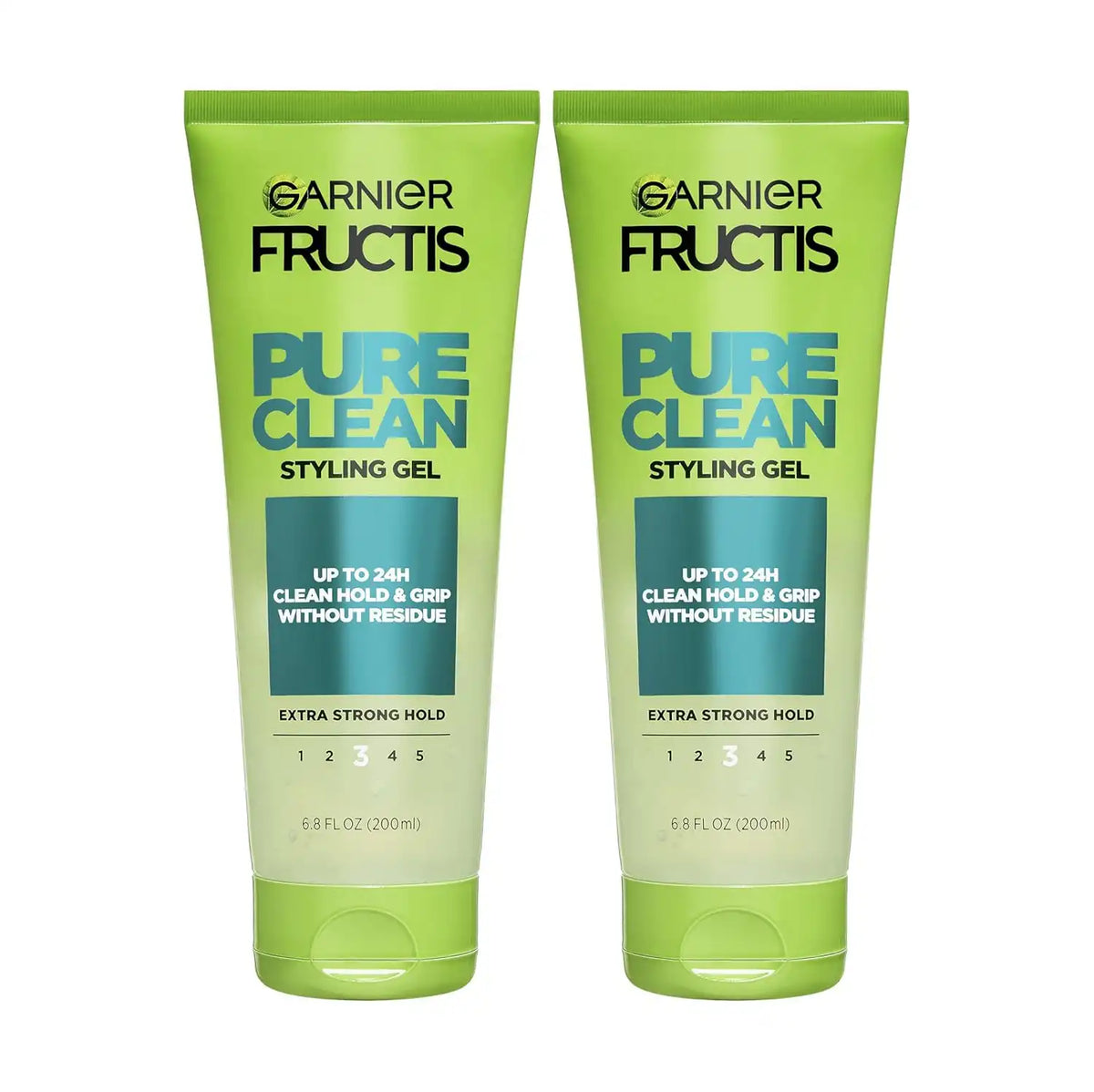 Garnier Fructis Pure Clean Styling Hair Gel, Extra Strong Hold for Up to 24HRs, Non-Flaking, Non-Sticky Formula with Aloe Extract, Made for All Hair Types, 6.8 fl oz, 2 Count (Packaging May Vary)