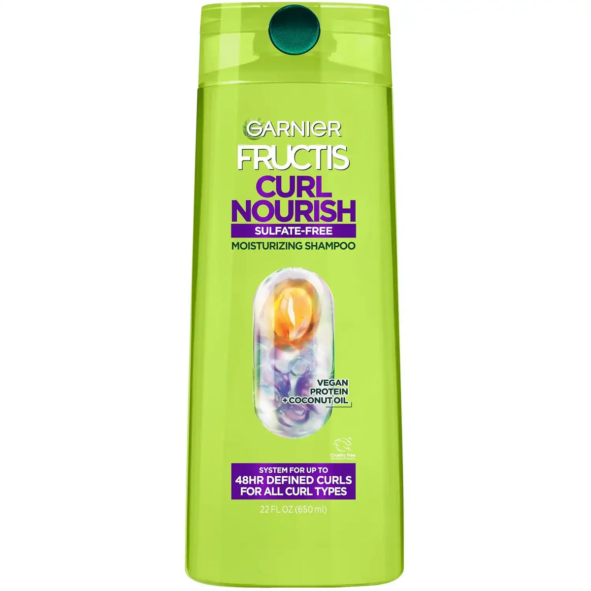 Garnier Fructis Curl Nourish Moisturizing Shampoo for Curly Hair, Plant Protein and Coconut Oil Formula, Up to 48HR of Curl Definition, Sulfate Free & Vegan, 22 Fl Oz (Packaging May Vary)