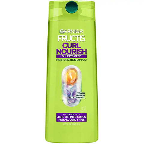 Garnier Fructis Curl Nourish Moisturizing Shampoo for Curly Hair, Plant Protein and Coconut Oil Formula, Up to 48HR of Curl Definition, Sulfate Free & Vegan, 22 Fl Oz (Packaging May Vary)