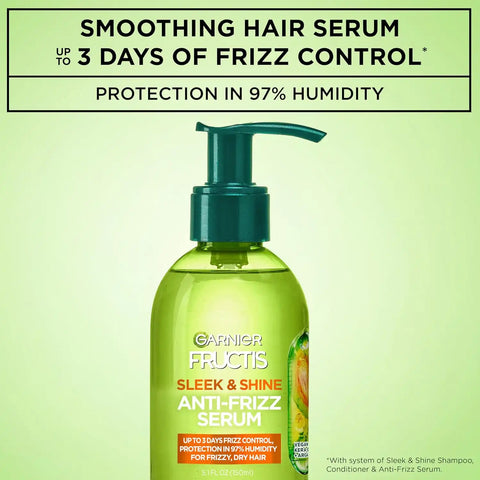 Garnier Fructis Sleek & Shine Anti-Frizz Hair Serum for Frizzy, Dry Hair, Leave-In Argan Oil Infused Formula with Up to 72HRs of Frizz Control, Smooths Flyaways & Boosts Hair Shine, 5.1 Fl Oz