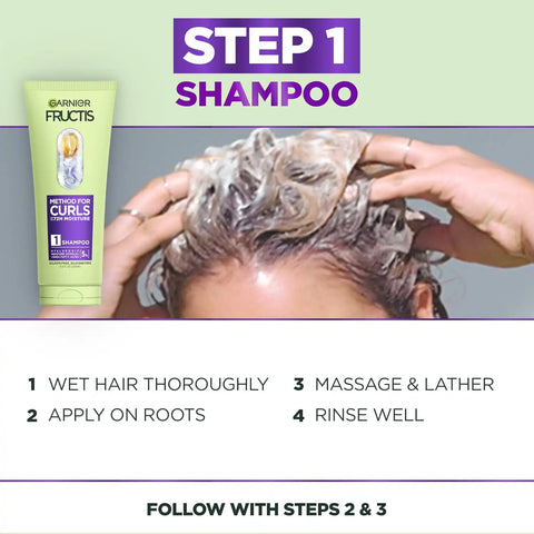 Garnier Fructis Method for Curls Moisture Filling Curly Hair Shampoo with up to 5% Hyaluronic Moisture Complex, Designed and Tested for 2C to 4C Curls and Coils, 6.8 fl oz