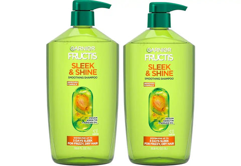 Garnier Fructis Sleek & Shine Shampoo, Smoothing Shampoo for Frizzy, Dry Hair with Argan Oil and Vegan Keratin, 33.8 Fl Oz (Packaging May Vary) (Pack of 2)