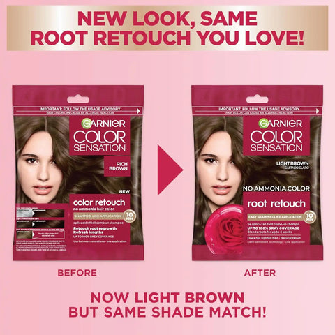 Garnier Color Sensation Root Retouch, Demi Permanent Hair Dye for Roots with 100% Gray Coverage and No Ammonia, Light Brown 6.0, Pack of 6 (Packaging May Vary)